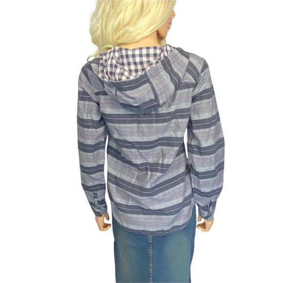Columbia Women Button Up Hooded Cotton Flannel Shirt S Cotton Purple Gray Plaid - Picture 4 of 11